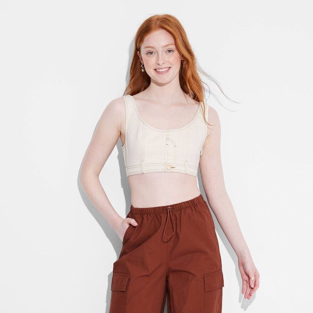 NWT Wild fable Scoop Neck Reworked Denim Tiny Vest crop top size S